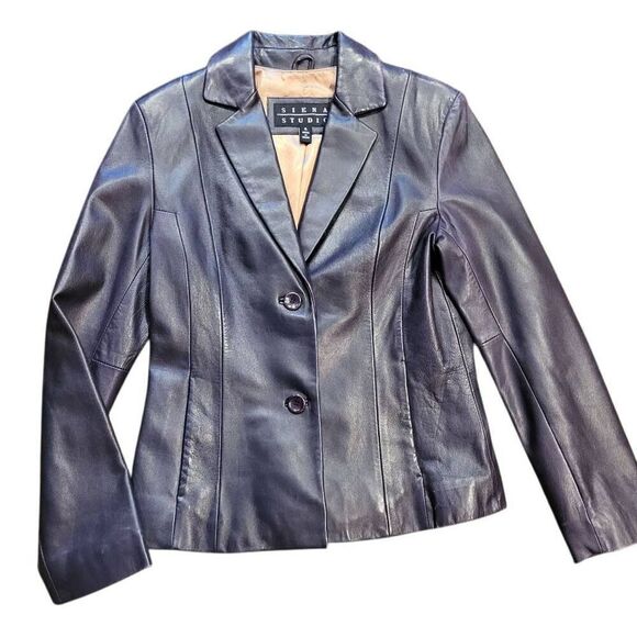 Vintage 90s Siena Studio Blazer Women's 4 Small Purple Leather Two Button - Picture 1 of 5